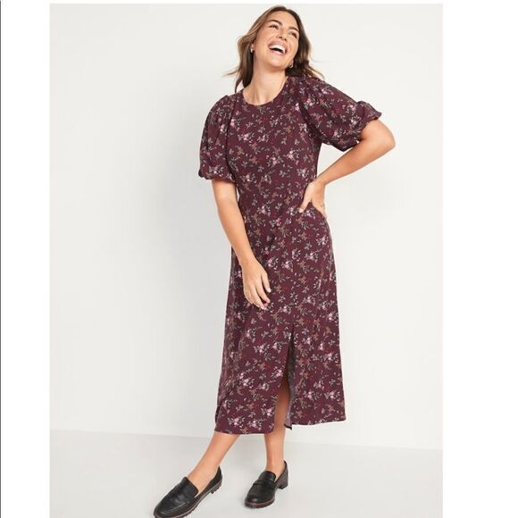 Old Navy Puff Sleeve Floral Maxi Shift Dress Size 2X - Picture 1 of 12